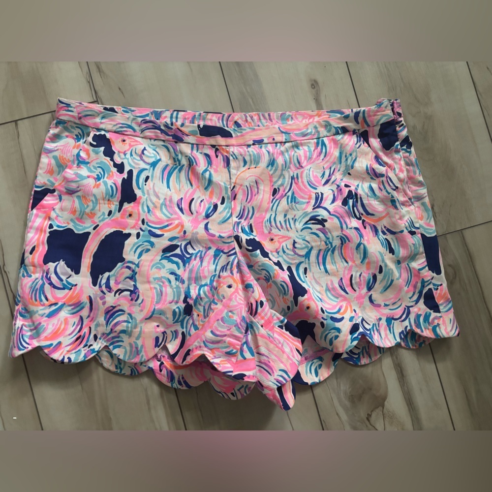 Lilly Pulitzer Pink and Blue Patterned Scalloped Hem Shorts
